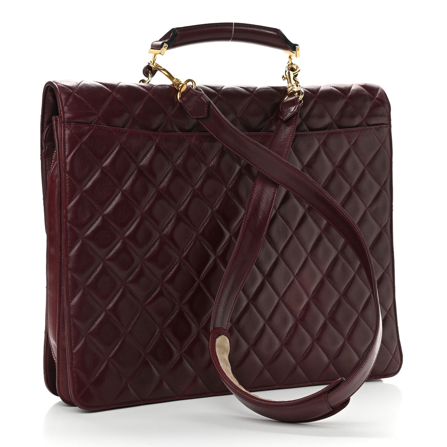 Lambskin Quilted Briefcase Laptop Bag Burgundy