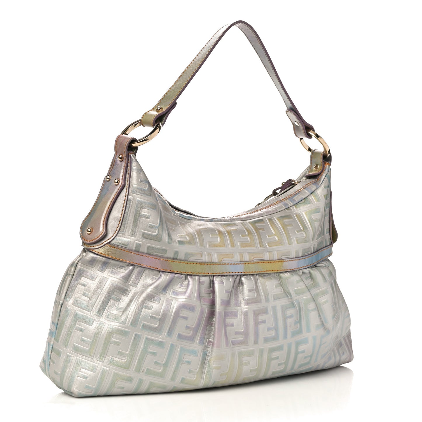 Metallic Calfskin FF Embossed Chef Hobo Multicolor