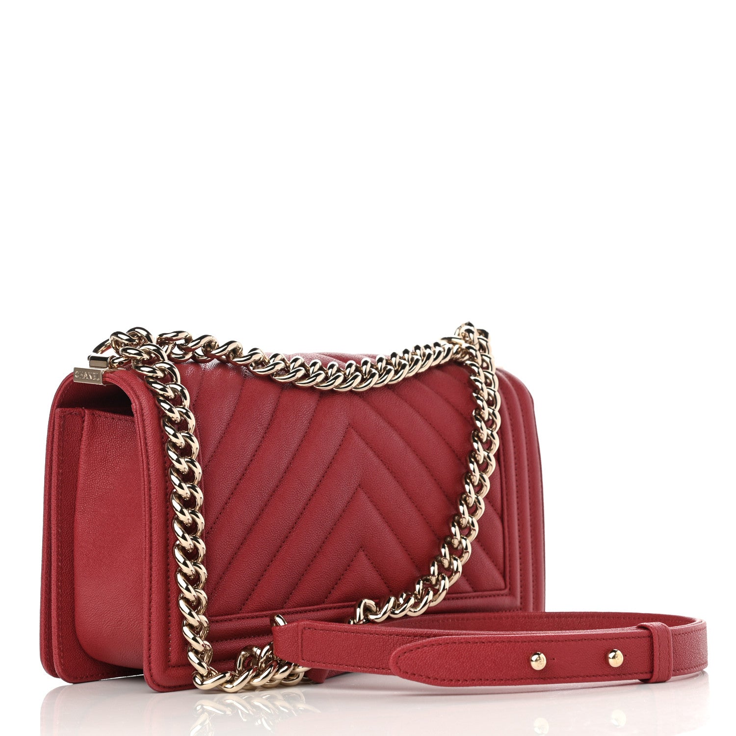 Chanel Caviar Chevron Quilted Medium Boy Flap Red 3 of 10