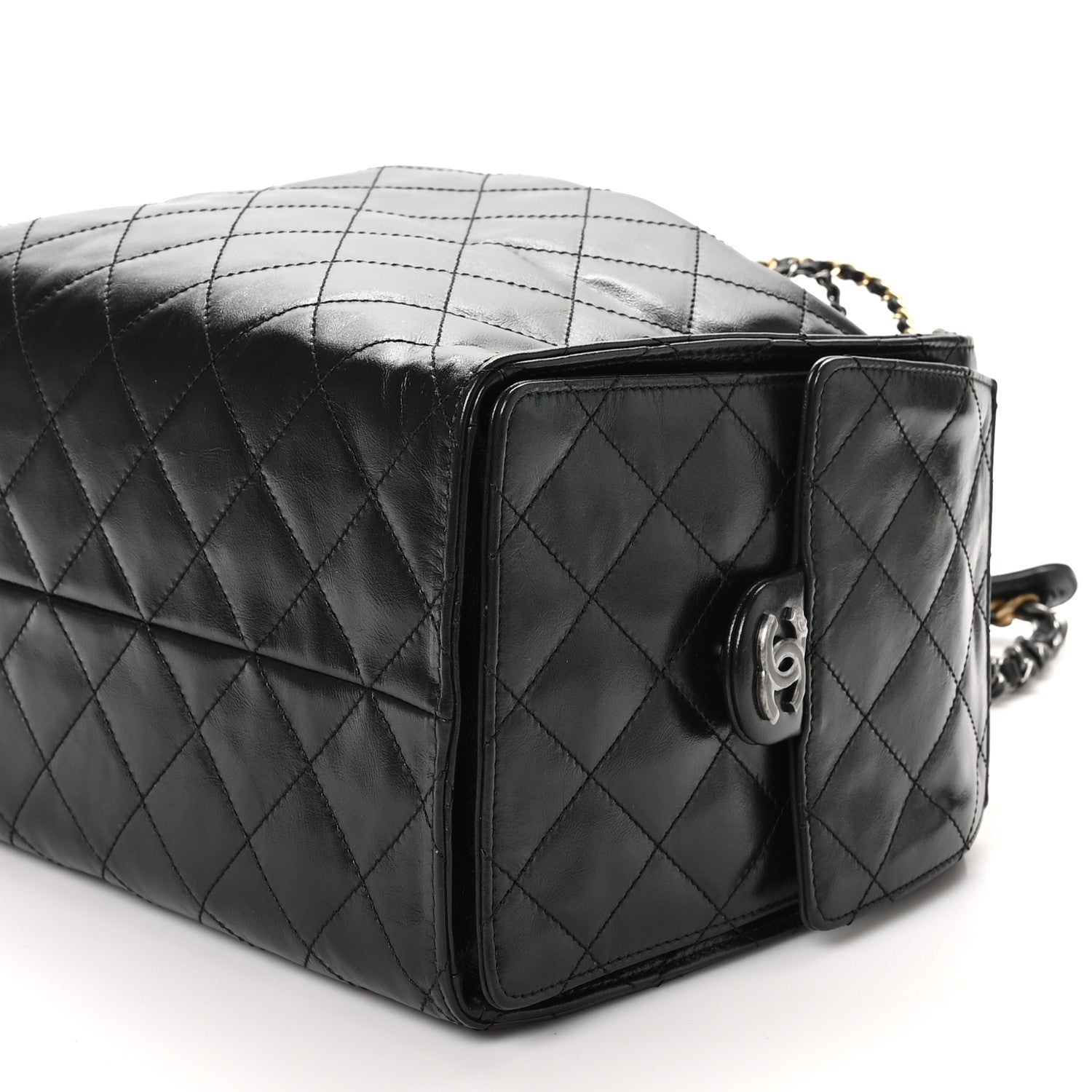 Chanel Shiny Crumpled Calfskin Quilted Medium Chanel 25 Handbag Black 11 of 11