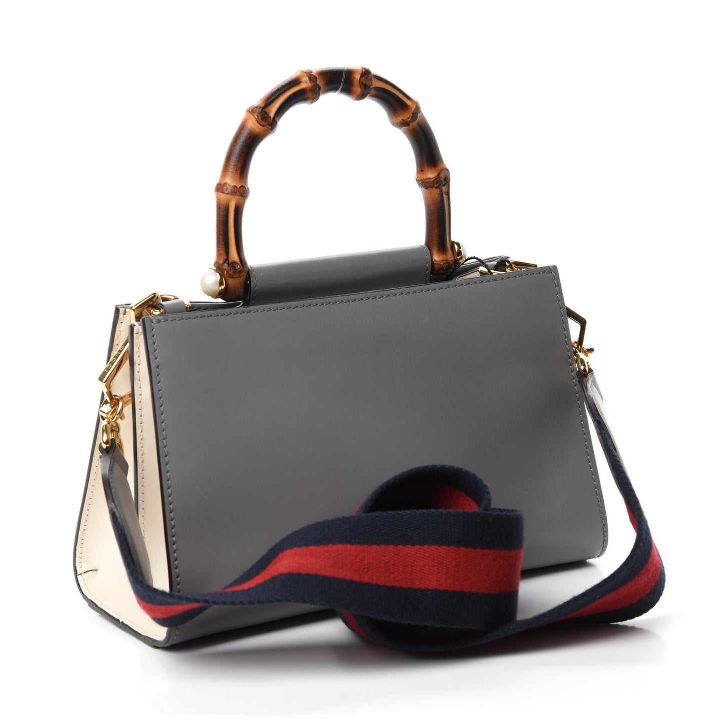 Nappa Bamboo Web Mini Nymphaea Top Handle Bag Deep Grey Mystic White