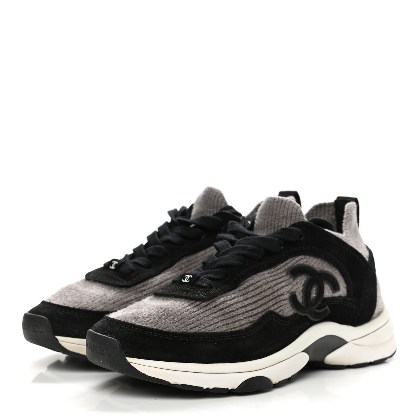 Fabric Suede Calfskin CC Sneakers 36 Grey Black