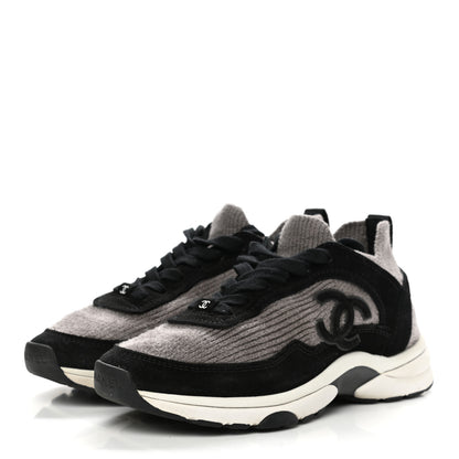 Chanel Fabric Suede Calfskin CC Sneakers 36 Grey Black 3 of 9