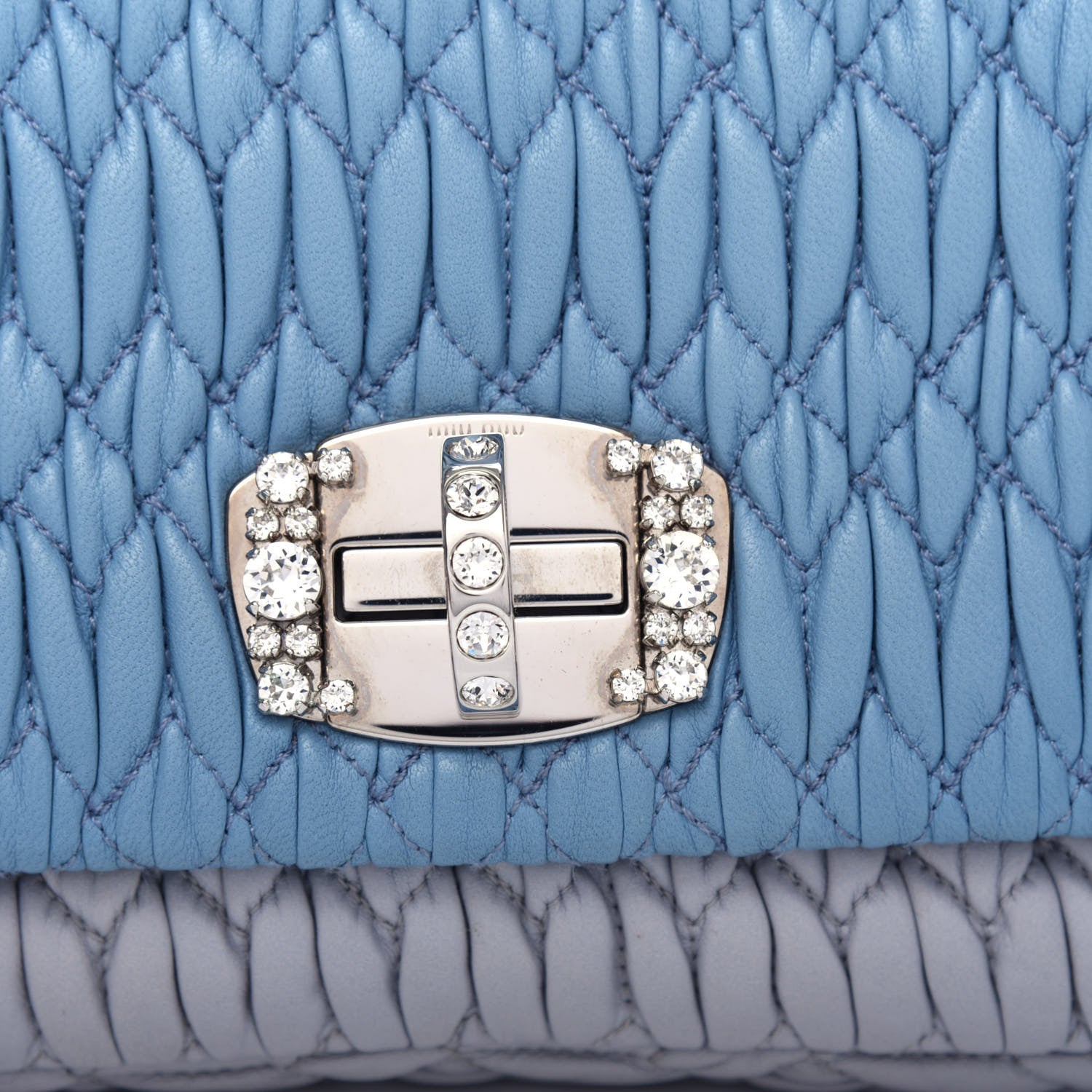 Miu Miu Nappa Matelasse Bi-Color Crystal Flap Clutch Astrale Grey 10 of 10