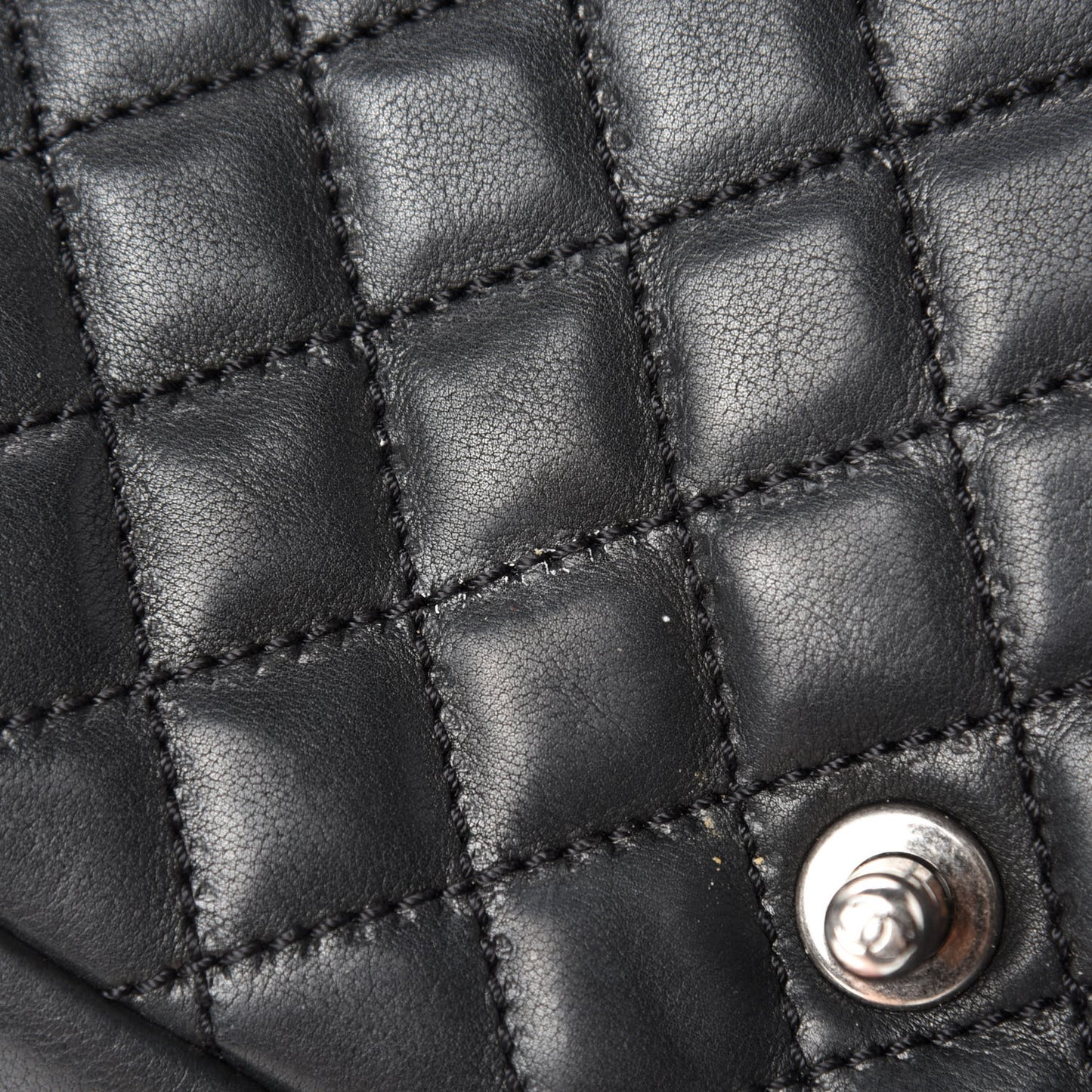 Calfskin Stitched Quilted Flap Black