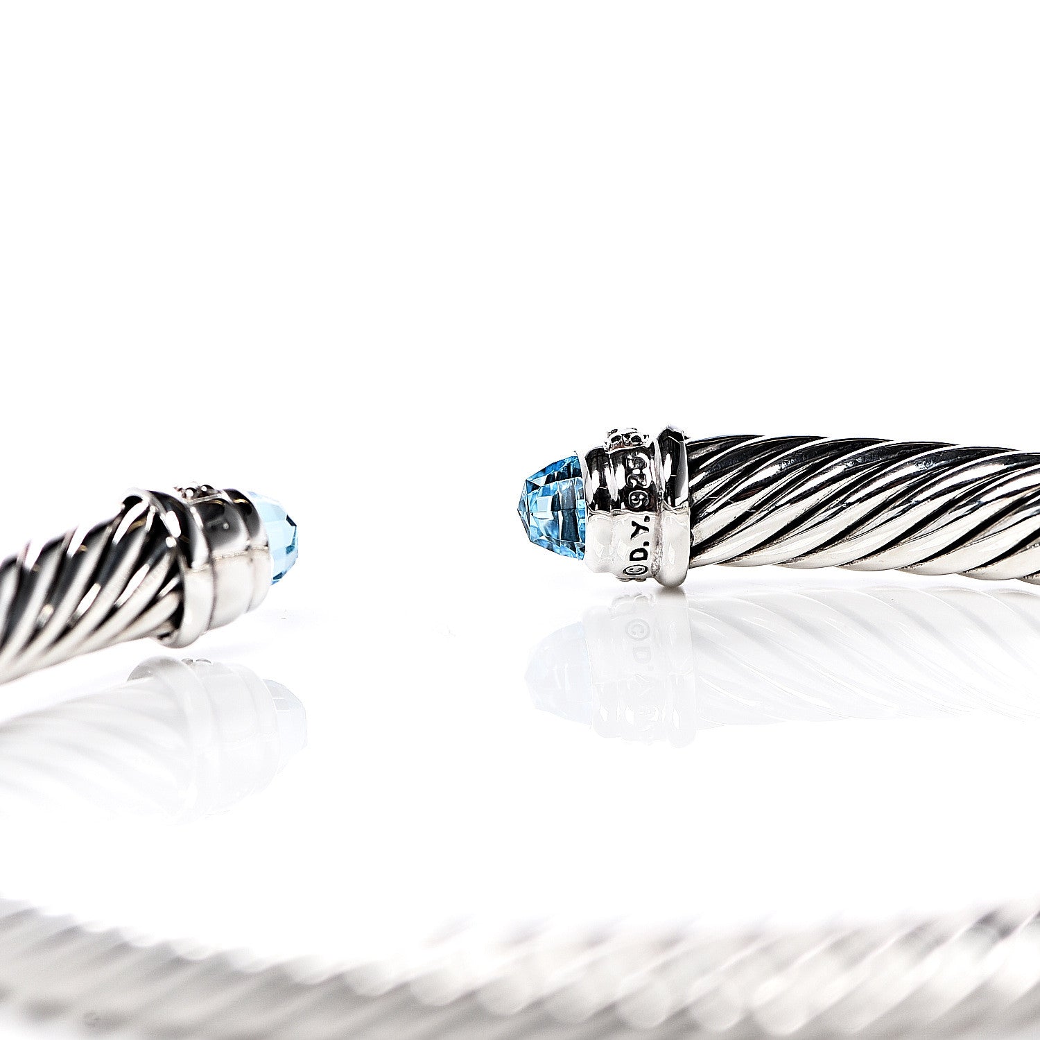 David Yurman Sterling Silver Diamond Blue Topaz 5mm Cable Classics Bracelet 4 of 6