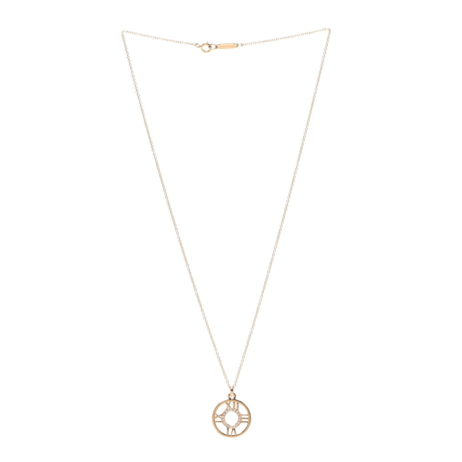 Tiffany 18K Rose Gold Diamond Small Atlas Open Pendant Necklace 3 of 6