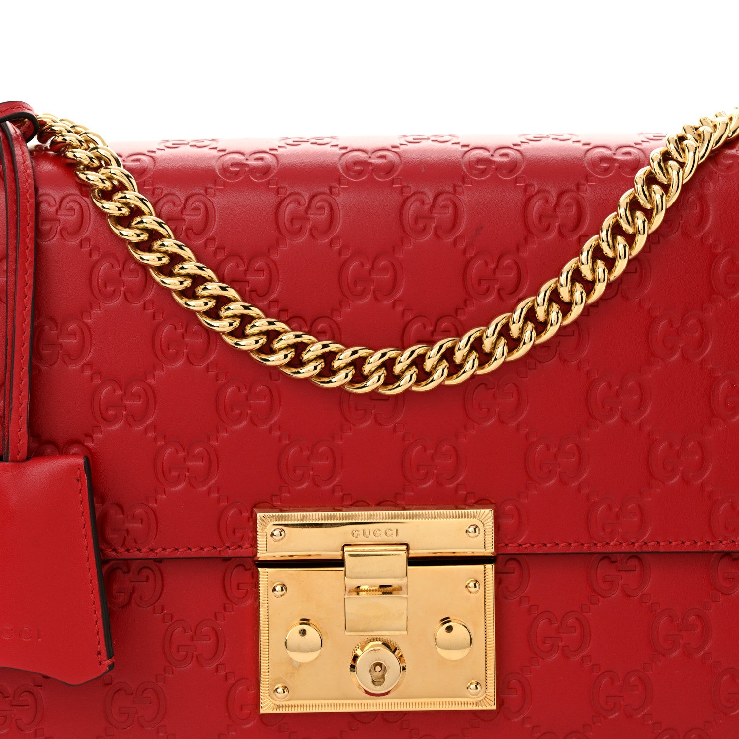 Gucci Guccissima Medium Padlock Shoulder Bag Hibiscus Red 8 of 13