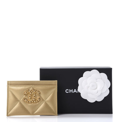 Chanel Metallic Goatskin Quilted Chanel 19 Card Holder Gold 11 of 11