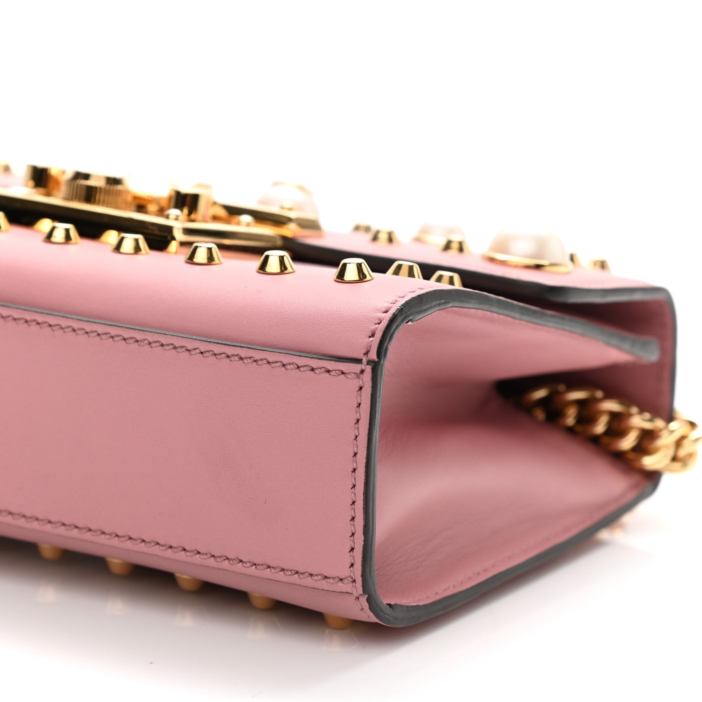 Calfskin Studded Small Padlock Shoulder Bag Carmine Rose