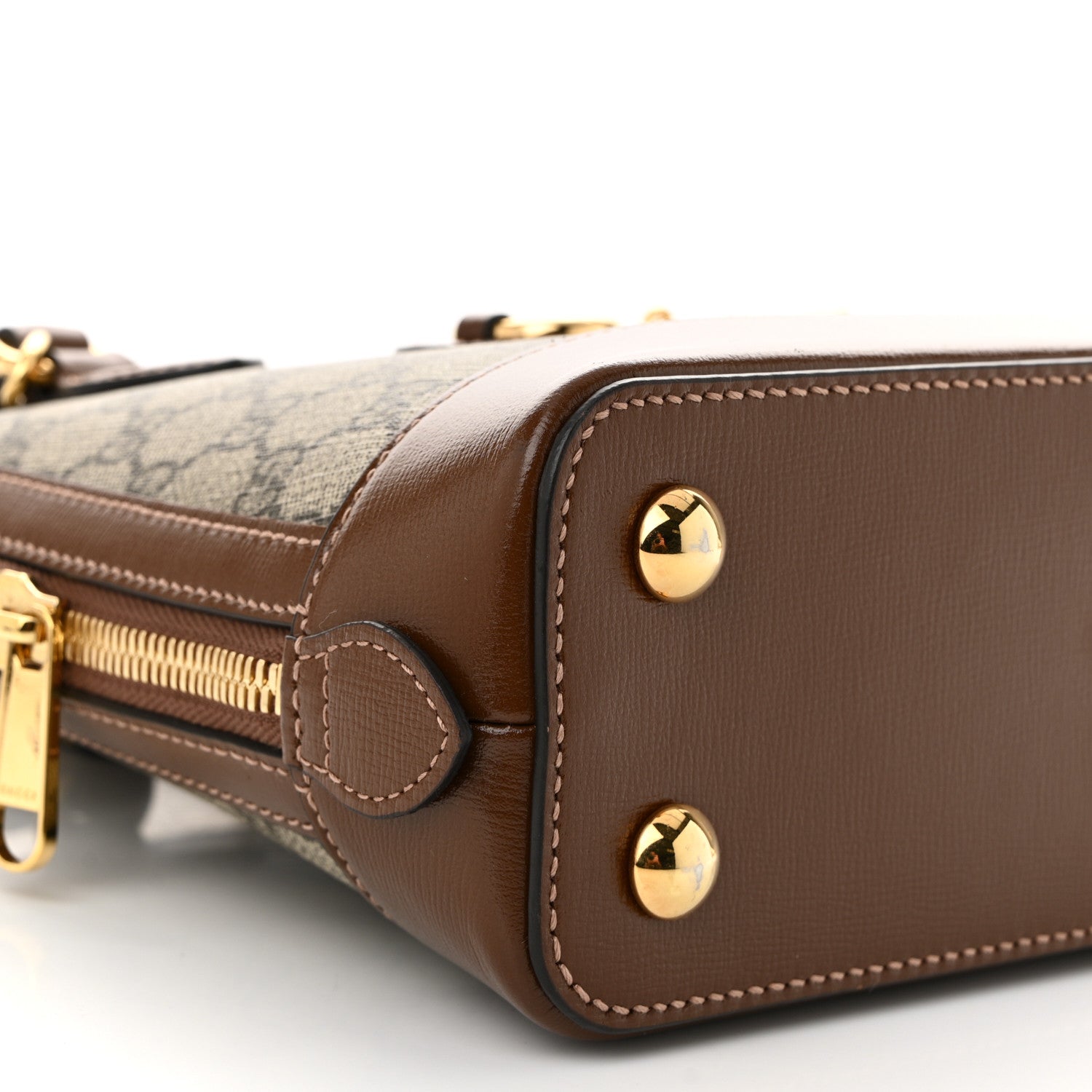 Gucci GG Supreme Monogram Azalea Calfskin Small Horsebit 1955 Top Handle Bag Beige Ebony Brown Sugar 17 of 19