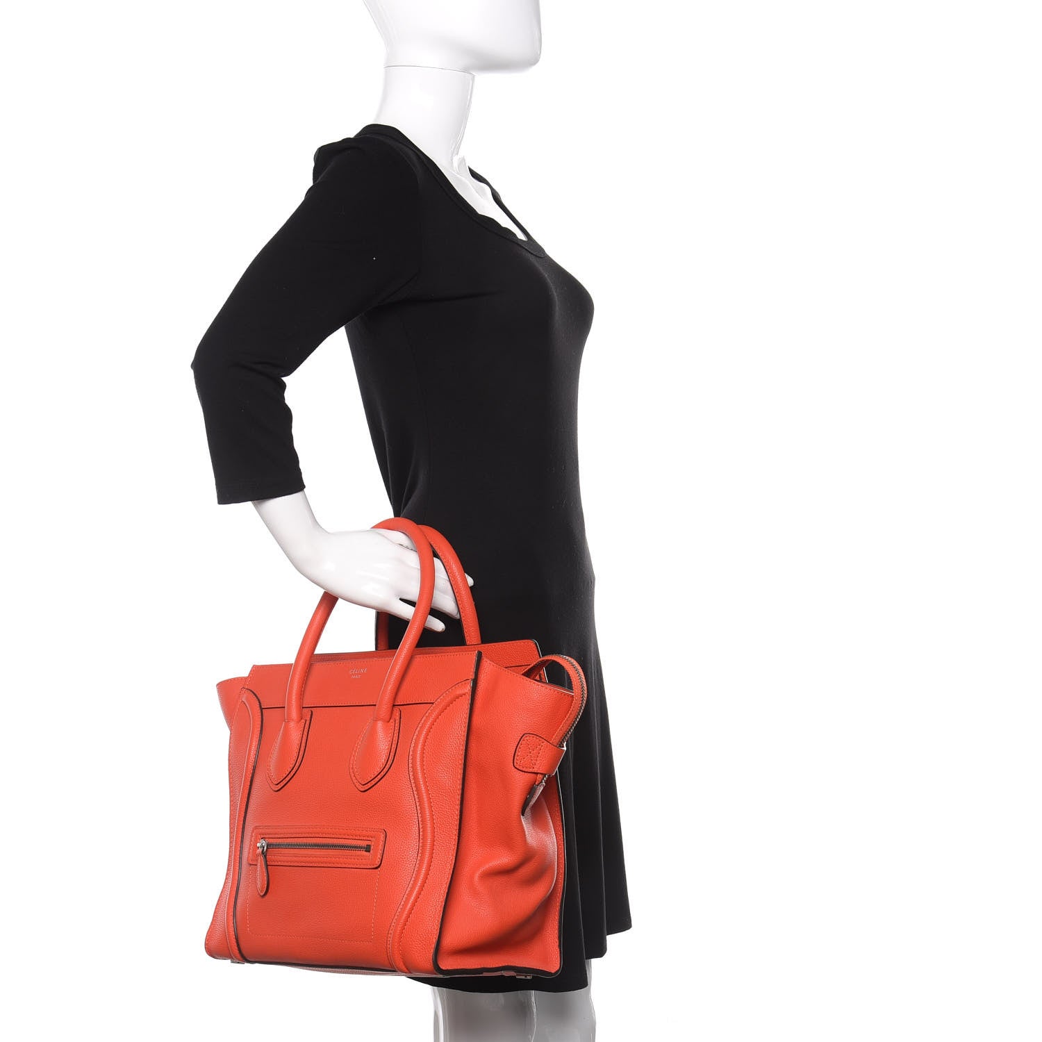 Celine Drummed Calfskin Mini Luggage Vermillon 2 of 8