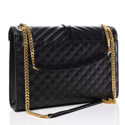 Saint Laurent Grain De Poudre Textured Mixed Matelasse Large Triquilt Monogram Satchel Black 3 of 10