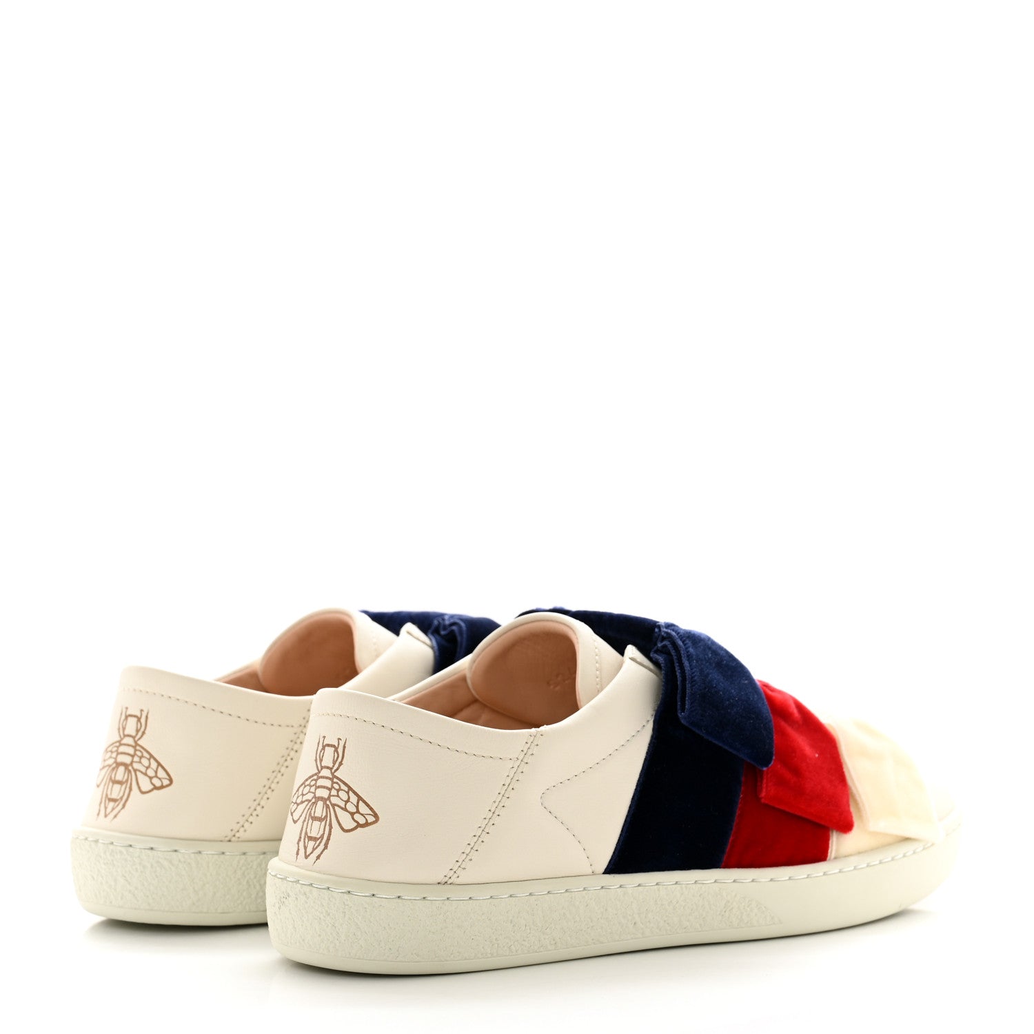 Gucci Calfskin Velvet Womens Bow Ace Sneakers 35 White 4 of 10