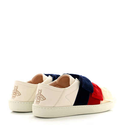 Gucci Calfskin Velvet Womens Bow Ace Sneakers 35 White 4 of 10