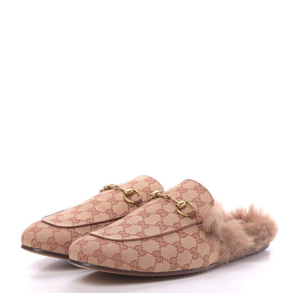 Gucci GG Monogram Fur Mens Princetown Slippers 12 Beige Ruggine Rust 2 of 9