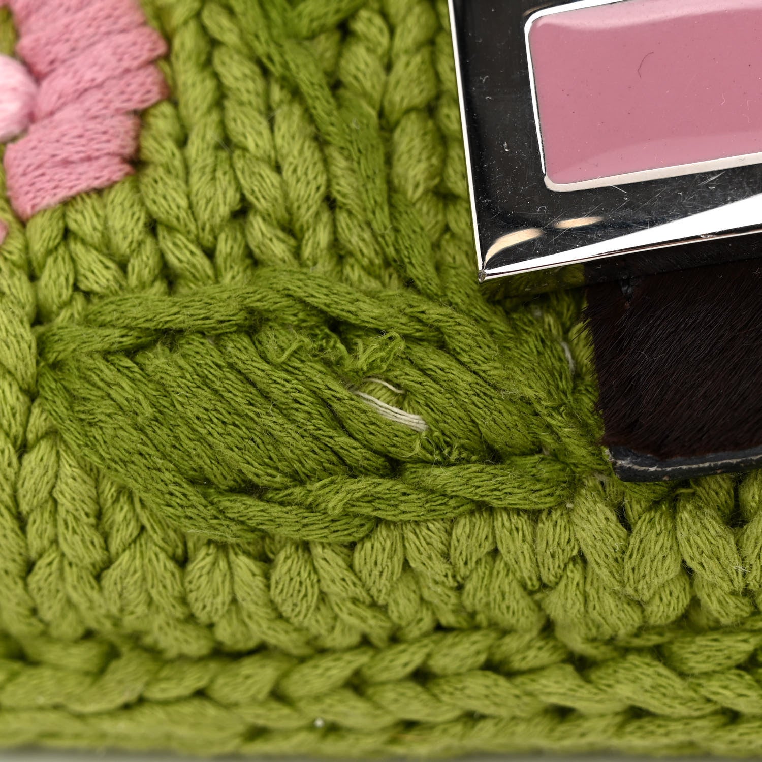 Fendi Crochet Calf Hair Tulip Baguette Green Pink 8 of 8
