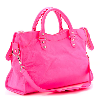 Balenciaga Agneau Classic Silver Hardware City Rose Fluo 3 of 10