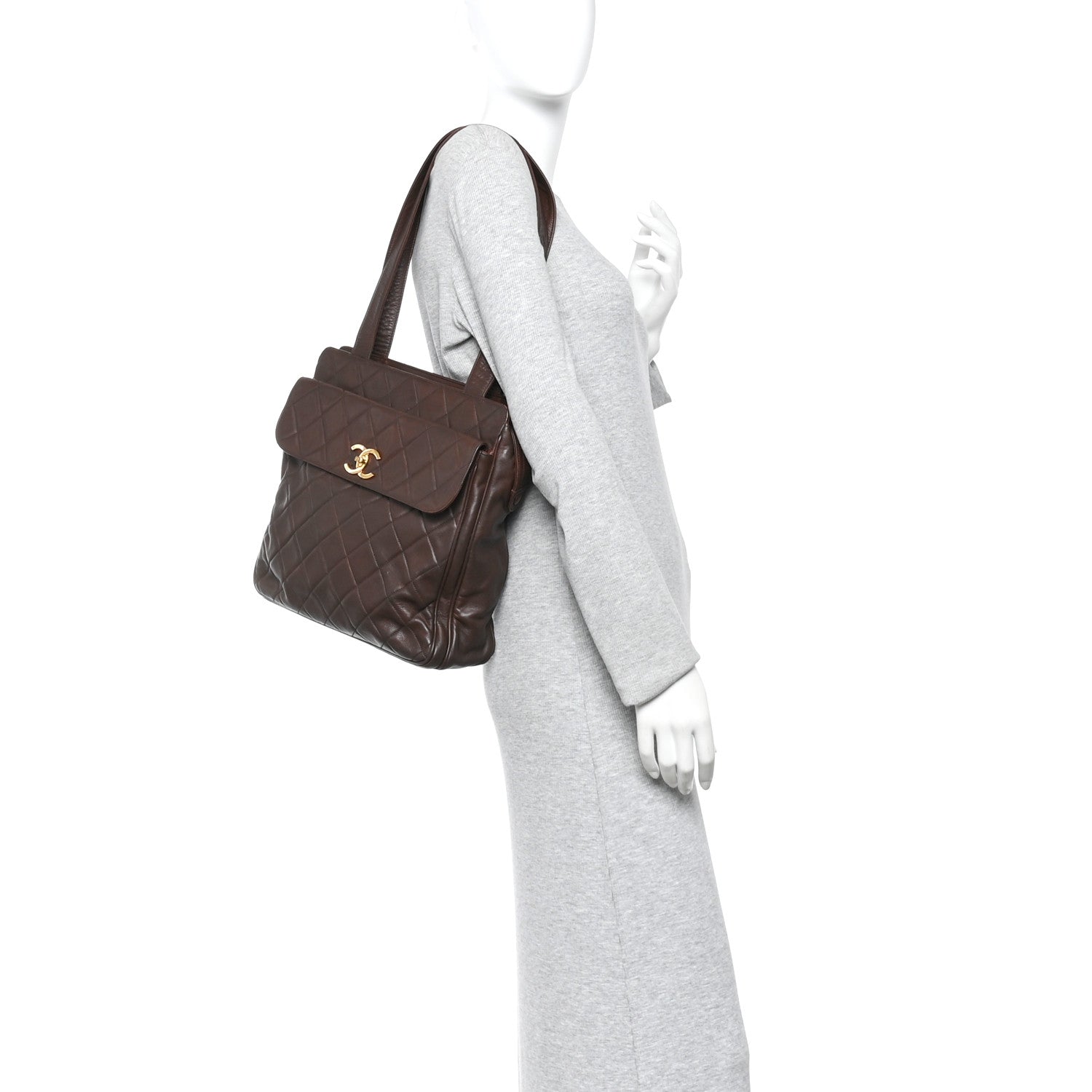Chanel Lambskin Quilted Front Pocket Shopping Tote Brown 2 of 11