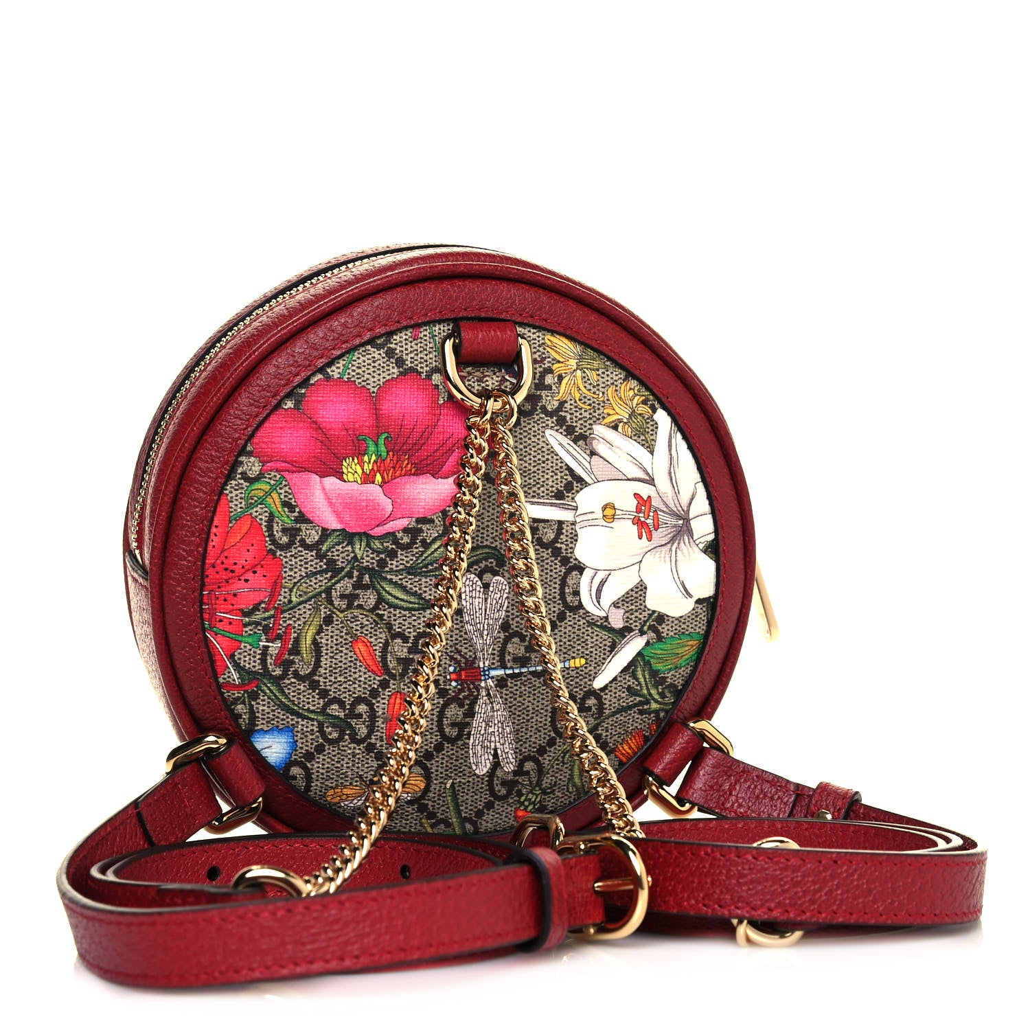 Gucci GG Supreme Monogram Web Flora Mini Ophidia Round Backpack Red 3 of 12
