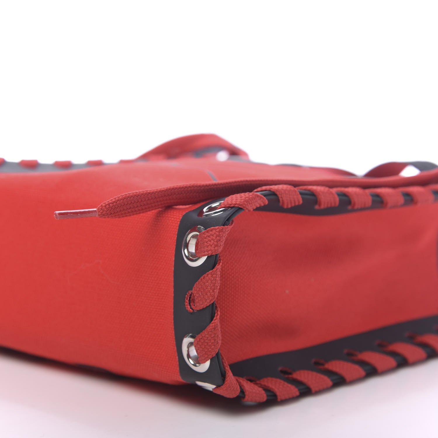 Christian Louboutin Braided Canvas Mini Cabalace Shopper Tote Red Black 7 of 9
