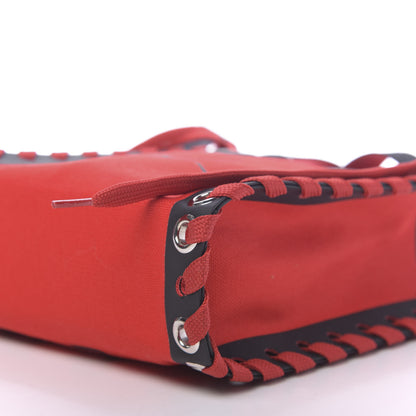 Christian Louboutin Braided Canvas Mini Cabalace Shopper Tote Red Black 7 of 9