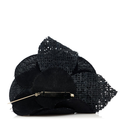 Chanel Tweed Fabric Camellia Pin Brooch Black 3 of 3