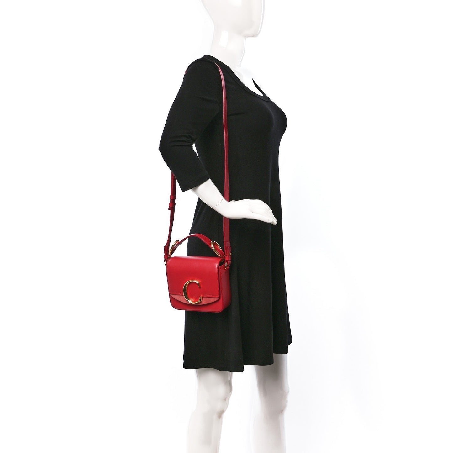Shiny Calfskin Suede Mini C Double Carry Scarlet Pink