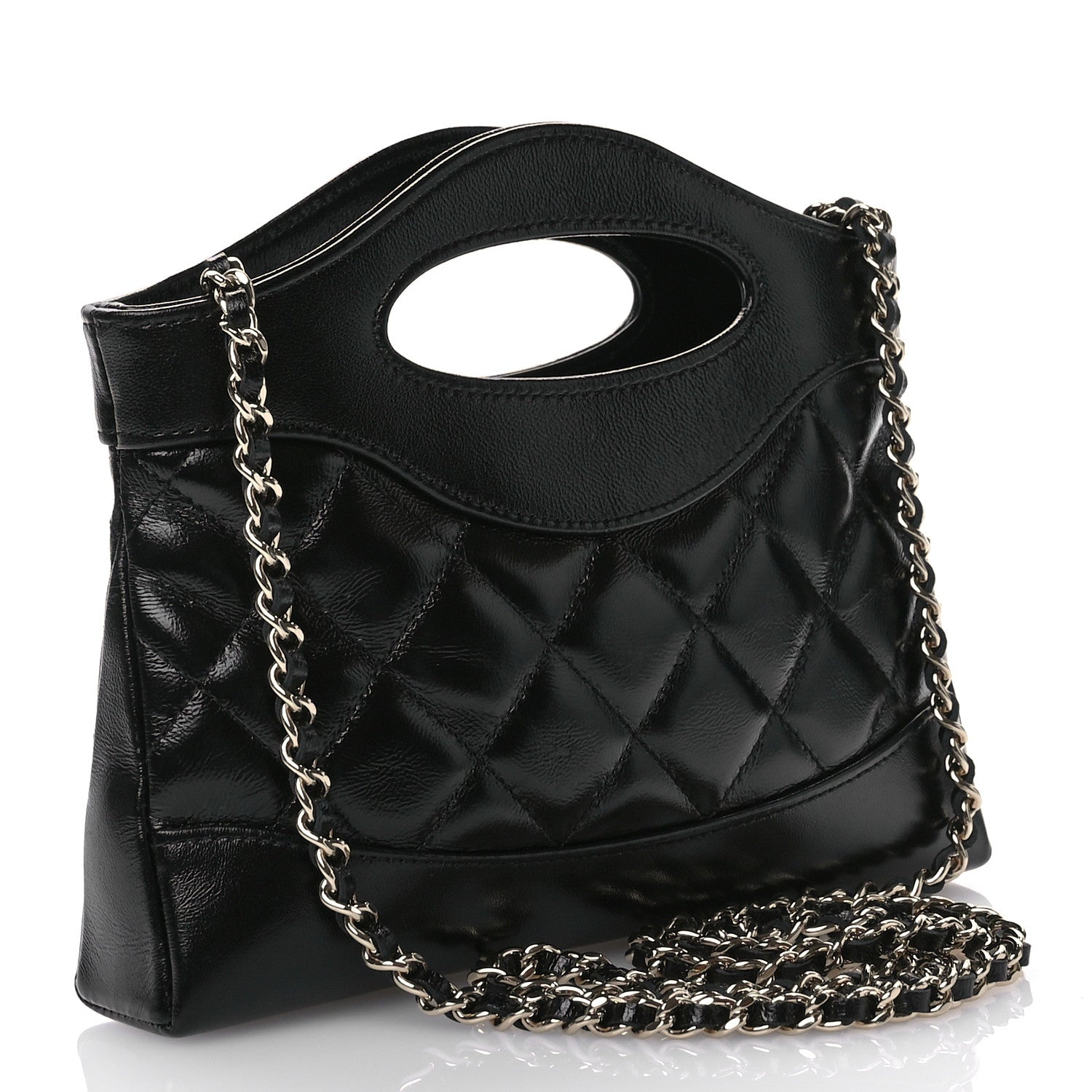 Chanel Shiny Crumpled Calfskin Quilted Nano 31 Shopping Bag Black 3 of 11
