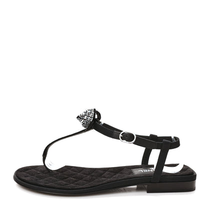 Chanel Grosgrain Velvet Crystal Bow Thong Sandals 37 Black 1 of 9