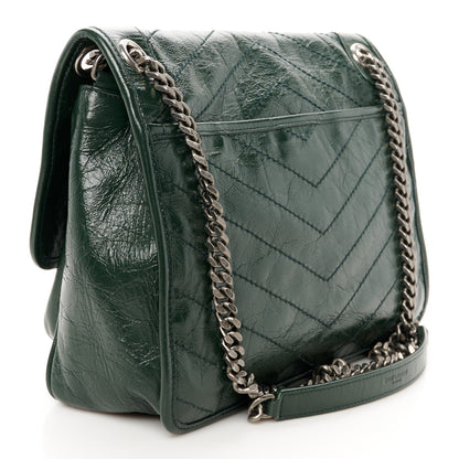 Saint Laurent Crinkled Lambskin Matelasse Monogram Medium Niki Chain Satchel Dark Green 3 of 10