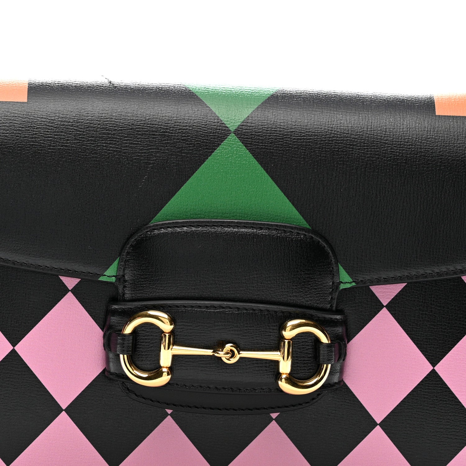 Gucci Textured Calfskin Geometric Print Horsebit 1955 Shoulder Bag Black Multicolor 8 of 12