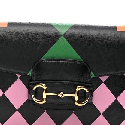 Gucci Textured Calfskin Geometric Print Horsebit 1955 Shoulder Bag Black Multicolor 8 of 12