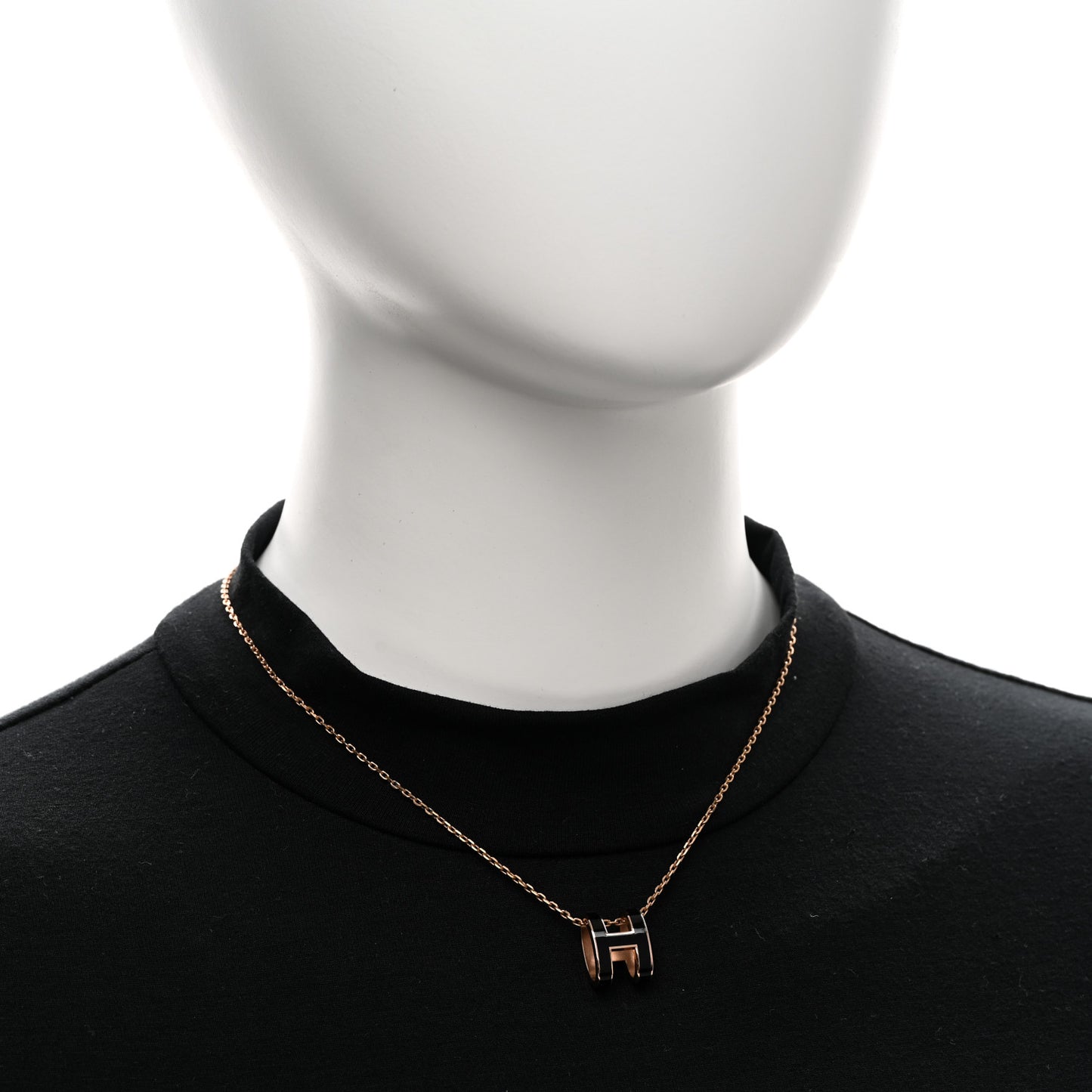 Lacquered Rose Gold Pop H Pendant Necklace Black