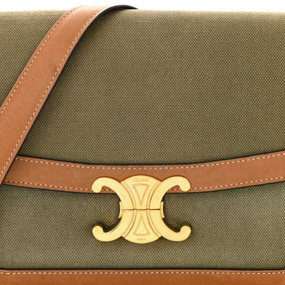 Celine Textile Natural Calfskin Classique Triomphe Khaki Tan 8 of 12