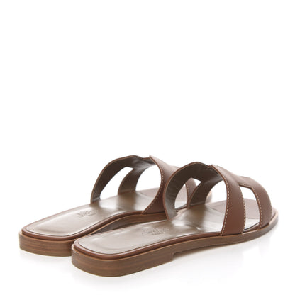 Hermes Box Calfskin Oran Sandals 37 Gold 4 of 9