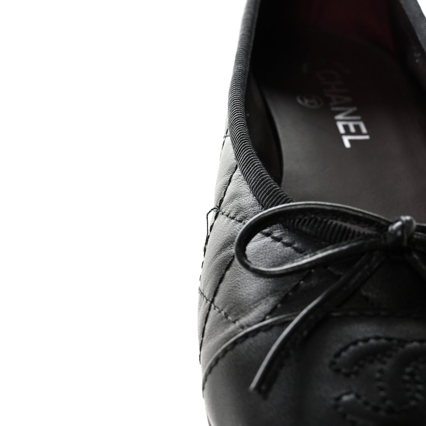 Aged Calfskin Quilted CC Cap Toe Ballerina Flats 39.5 Black