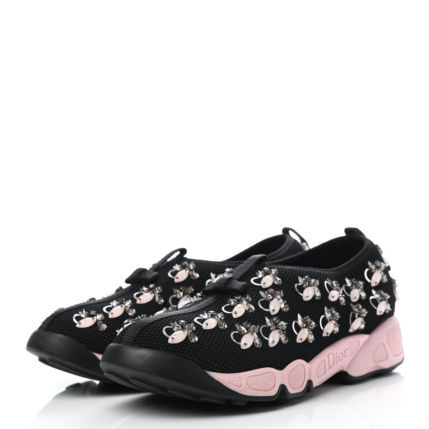 Technical Canvas Embellished Dior Fusion Sneakers 37.5 Black Pink