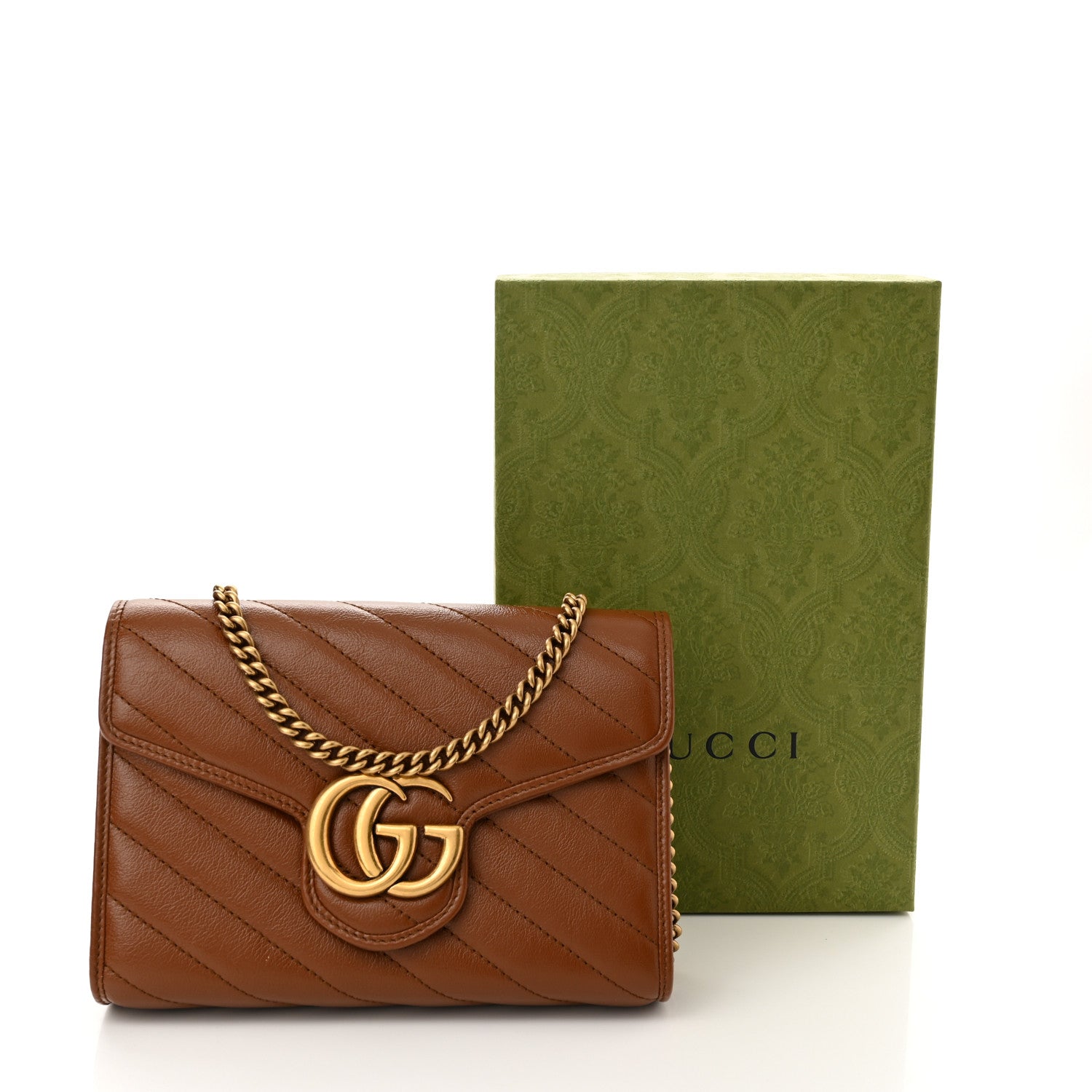 Gucci Azalea Calfskin Matelasse Diagonal GG Marmont Chain Wallet Cuir 12 of 12