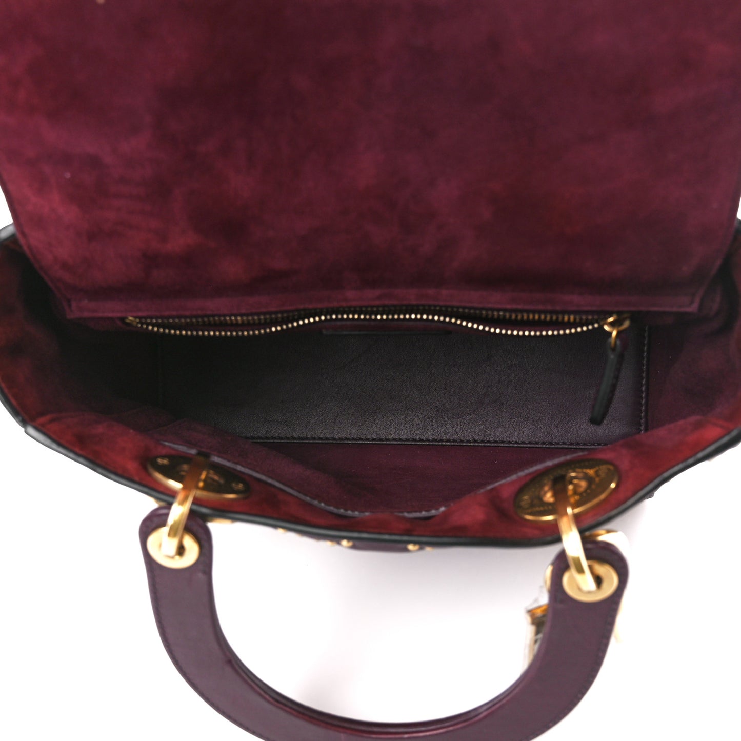 Calfskin Cannage Studded Medium Supple Lady Dior Deep Amaranth