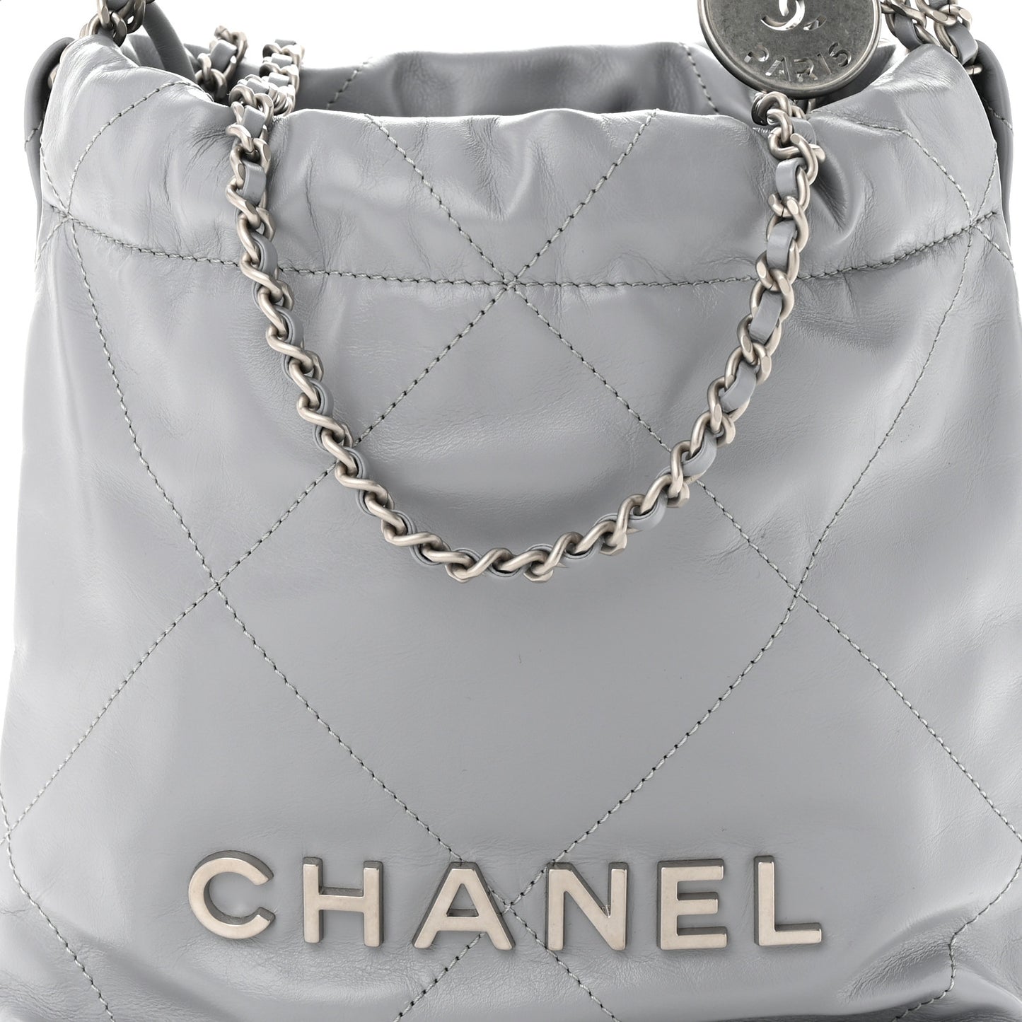 Shiny Calfskin Quilted Mini Chanel 22 Grey