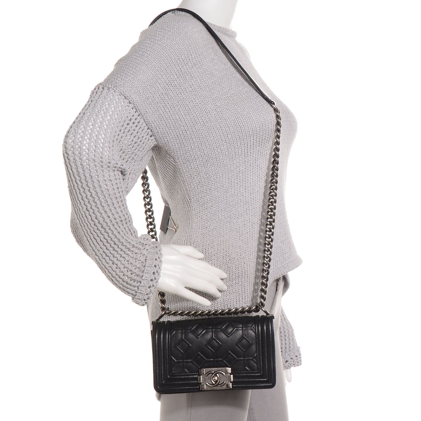 Calfskin Embossed Crystal Small Boy Flap Black