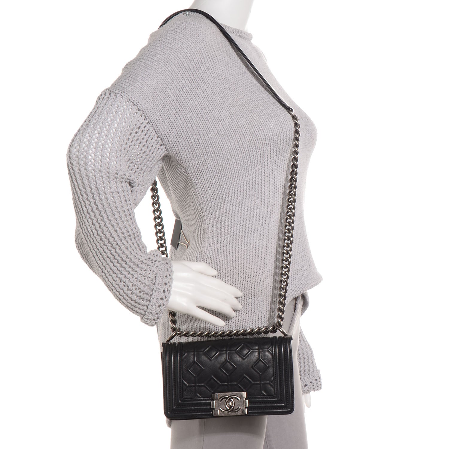 Chanel Calfskin Embossed Crystal Small Boy Flap Black 2 of 8
