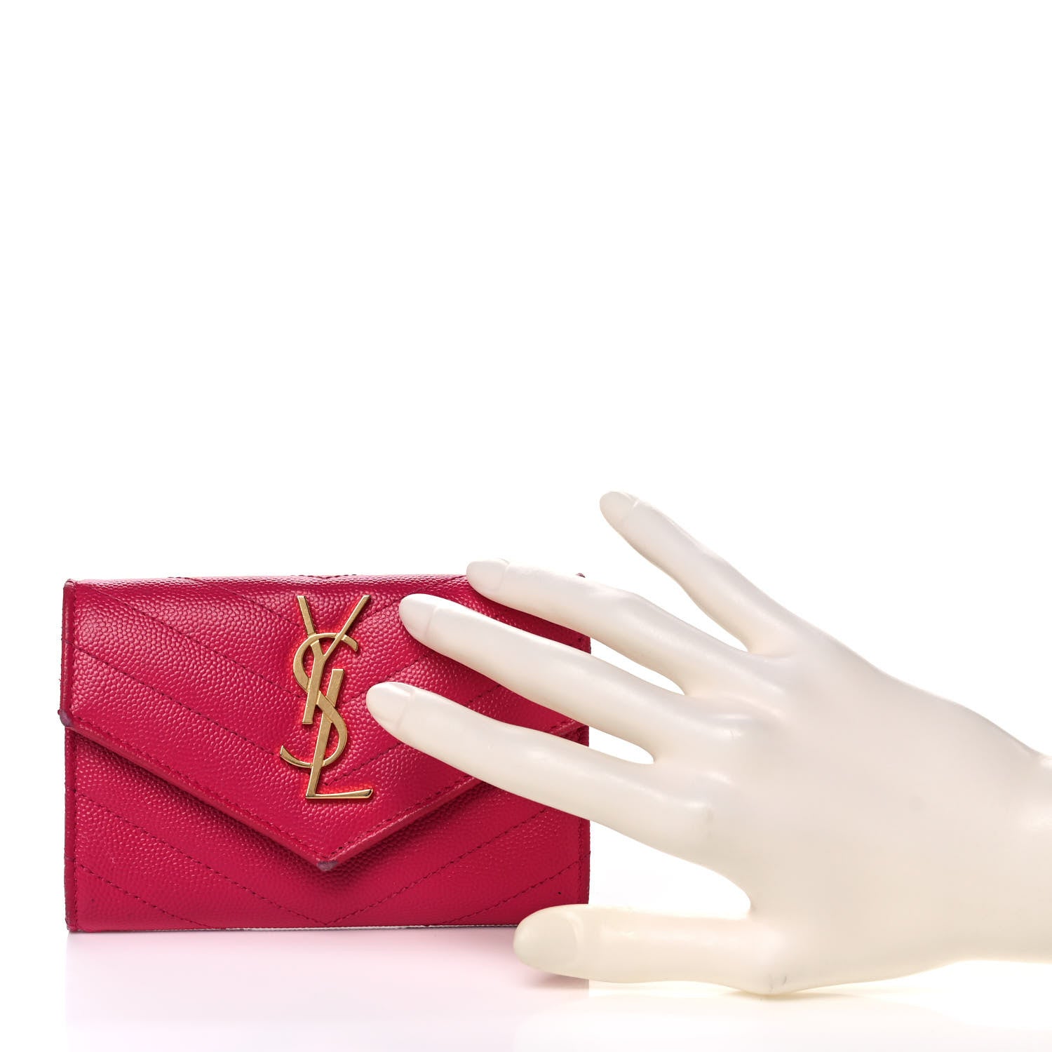 Saint Laurent Grain De Poudre Matelasse Chevron Small Monogram Envelope Wallet Bubblegum 2 of 12