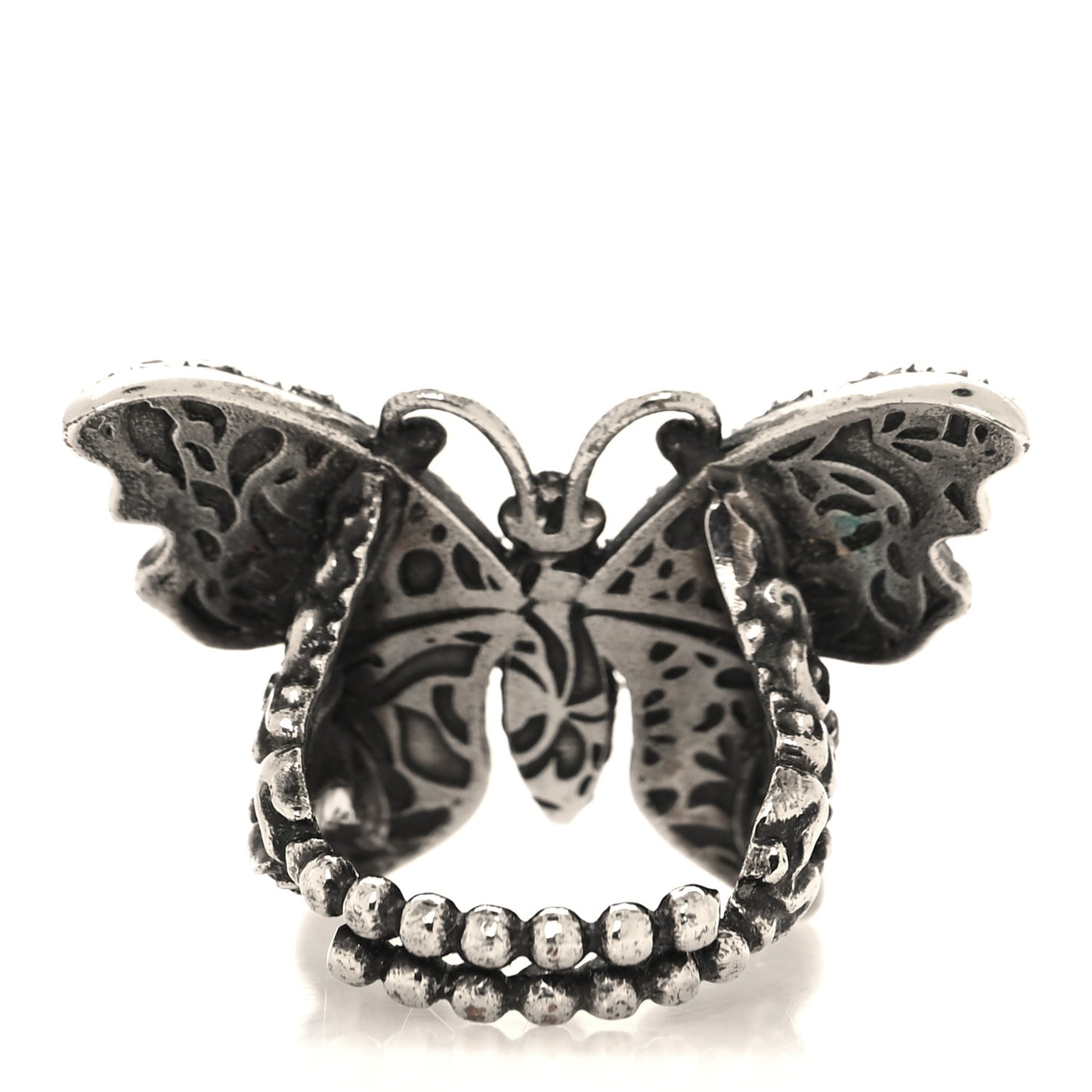 Metal Crystal Butterfly Studded Ring Silver