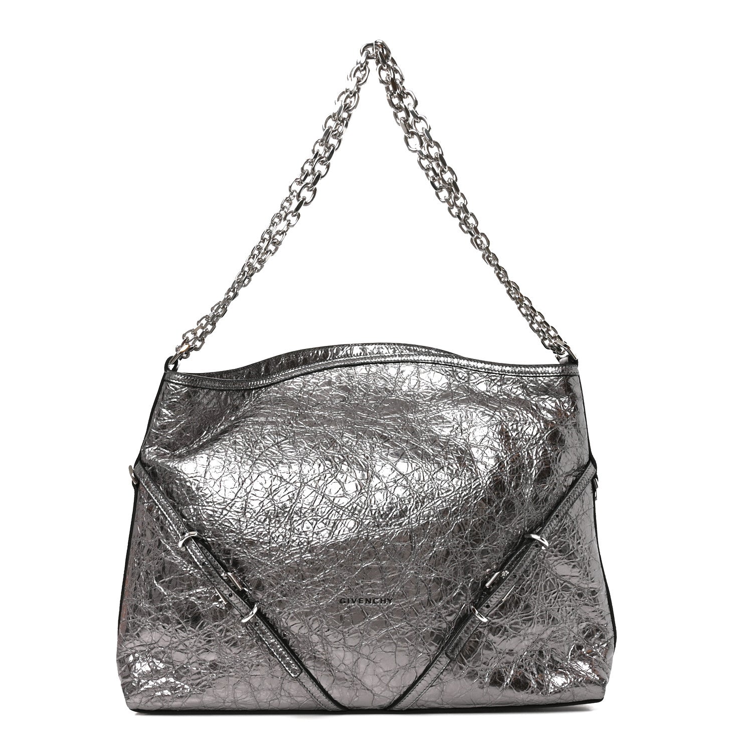 Givenchy Metallic Calfskin Medium Voyou Bag Silver 1 of 10