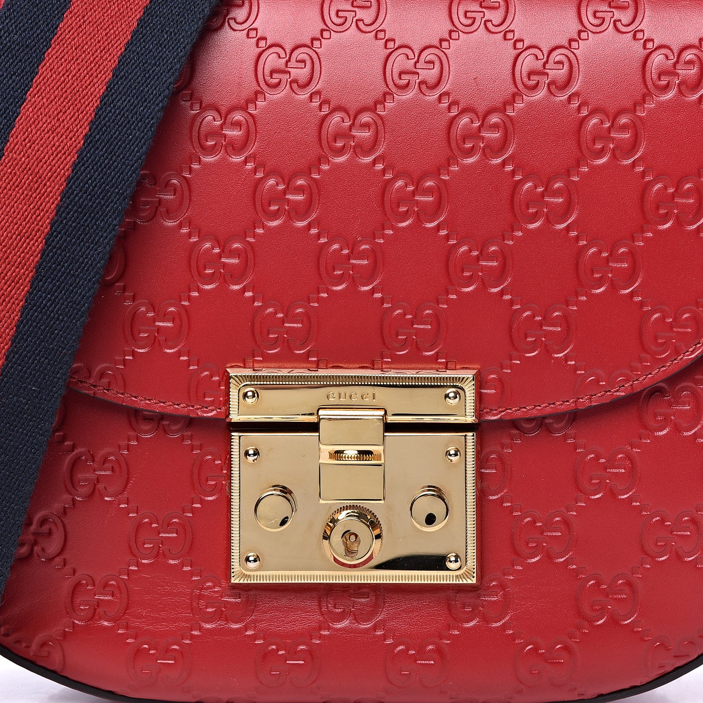 Guccissima Web Medium Padlock Messenger Shoulder Bag Hibiscus Red