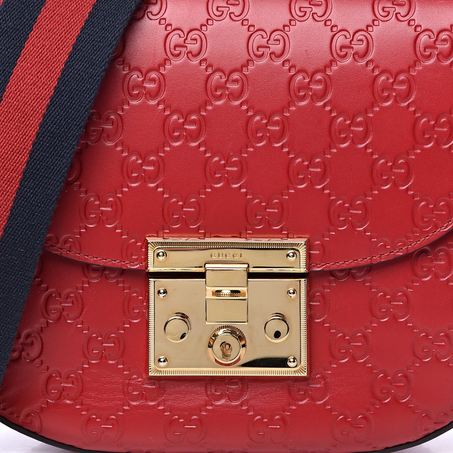 Gucci Guccissima Web Medium Padlock Messenger Shoulder Bag Hibiscus Red 11 of 11