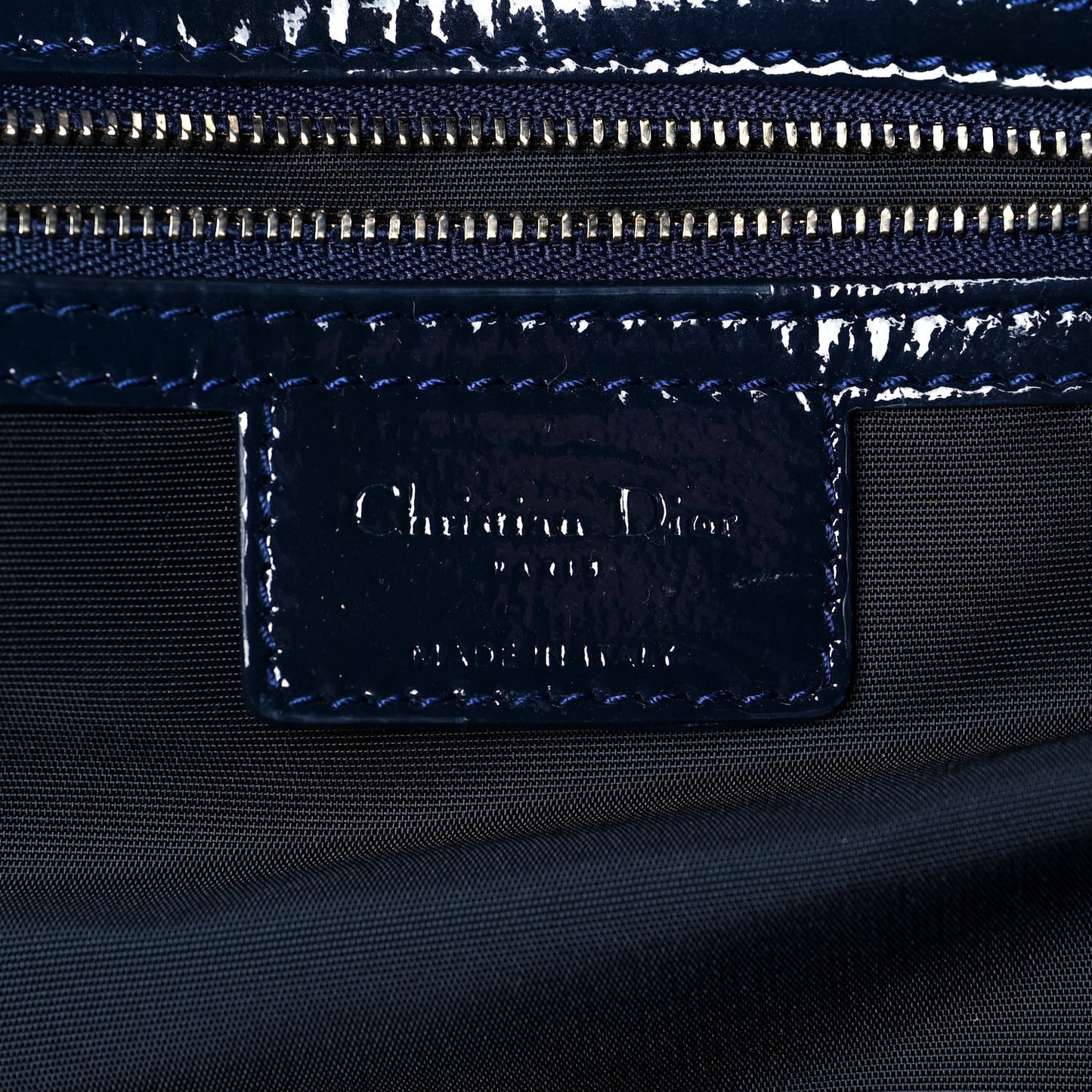 Patent Cannage Large Dior Soft Shopping Tote Navy Blue