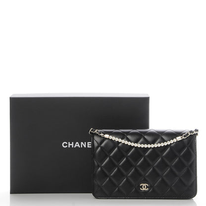 Chanel Lambskin Quilted Pearl Wallet On Chain WOC Black 10 of 10